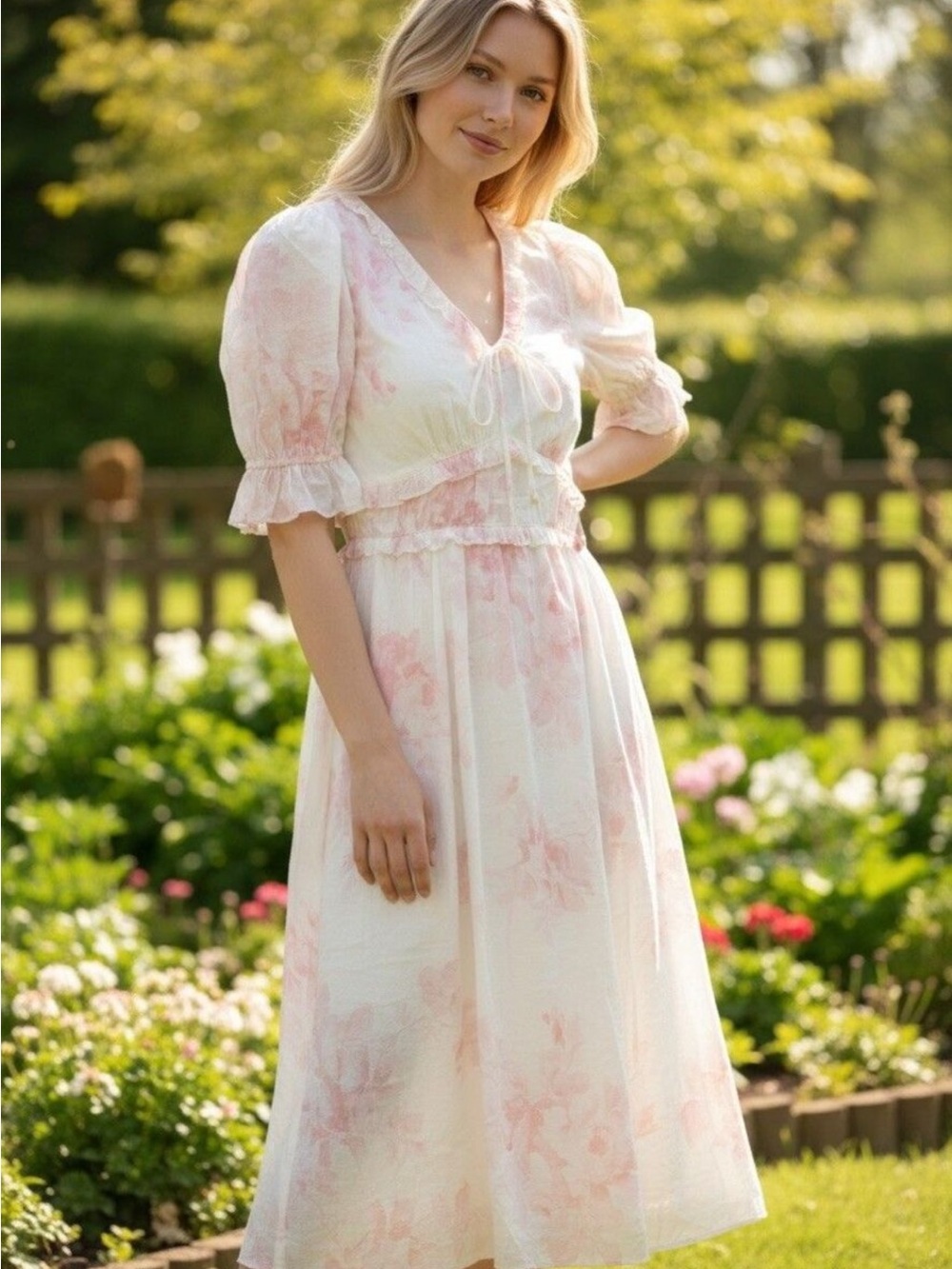 1. State Pastel Pink Floral Maxi Dress with Ruffled Puff Sleeves size XS